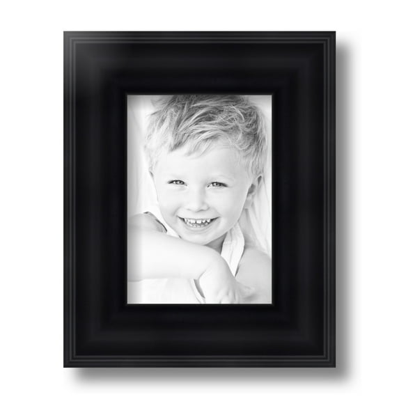 ArtToFrames 5x7 Inch Satin Black Reverse Step Picture Frame, This Black Wood Poster Frame is Great for Your Art or Photos, Comes with Regular Glass (1419)