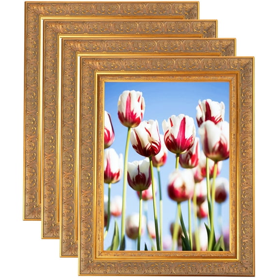 ArtToFrames 6" x 23" Wide Gold with Green Tones Picture Frame, 6x23 inch Gold Wood Poster Frame (WOM-5078), 4 Pack