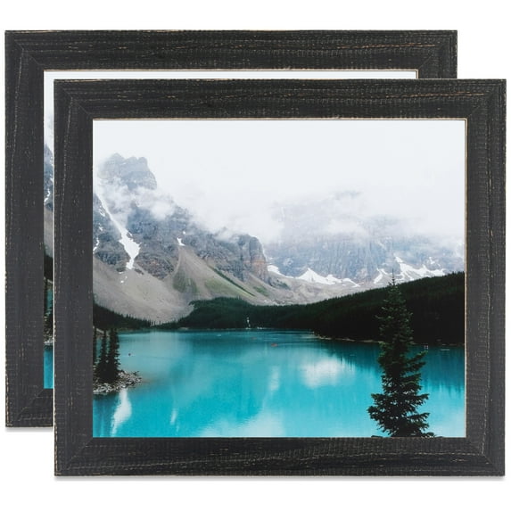 ArtToFrames 6" x 25" Distressed Black Picture Frame, 6x25 inch Black Wood Poster Frame (WOM-4592), 2 Pack