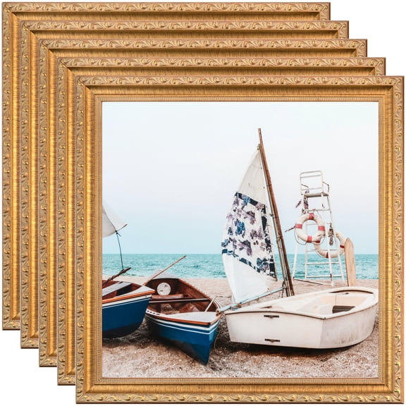 ArtToFrames 6" x 8" Gold with beads Picture Frame, 6x8 inch Gold Wood Poster Frame (WOM-4139), 5 Pack