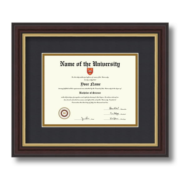 ArtToFrames 6x8 inch Diploma Frame - Framed in Mahogany and Gold Slope Frame with Black and Gold Mats, Comes with Regular Glass and Sawtooth Hanger for Wall Hanging (D-4447-6x8)
