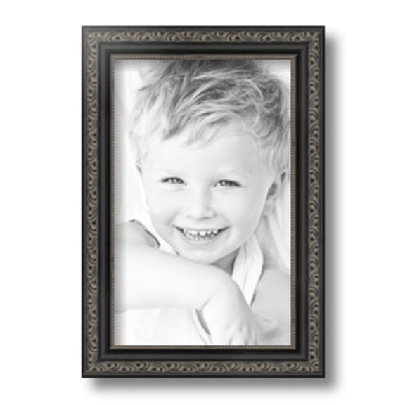 ArtToFrames 7" x 11" Antique Black Picture Frame, 7x11 inch Black Wood Poster Frame (WOM-5106)