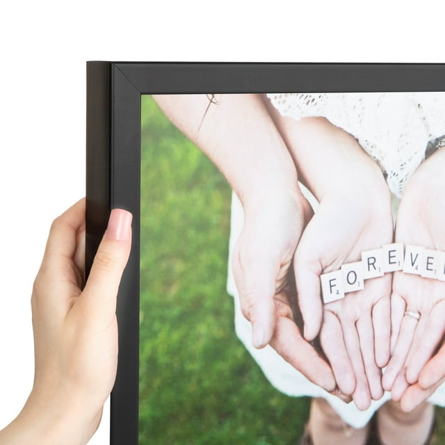 ArtToFrames 7" x 11" Satin Black Picture Frame, 7x11 inch Black Wood Poster Frame (WOM-1451)