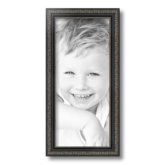 ArtToFrames 7" x 16" Antique Black Picture Frame, 7x16 inch Black Wood Poster Frame (WOM-5106)