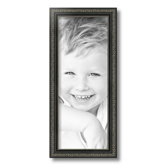 ArtToFrames 7" x 18" Antique Black Picture Frame, 7x18 inch Black Wood Poster Frame (WOM-5106)