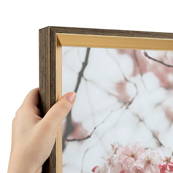 ArtToFrames 7" x 32" Gold And Stained Brown Picture Frame, 7x32 inch Gold Wood Poster Frame (WOM-4766)