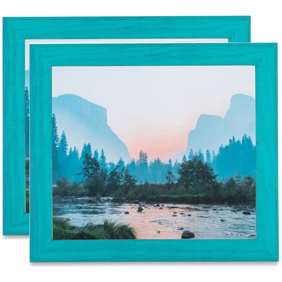 ArtToFrames 7" x 32" Turquoise Picture Frame, 7x32 inch Blue Wood Poster Frame (WOM-4588), 2 Pack