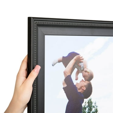 ArtToFrames 7" x 34" Matte Black with Beads Picture Frame, 7x34 inch Black Wood Poster Frame (WOM-4065)