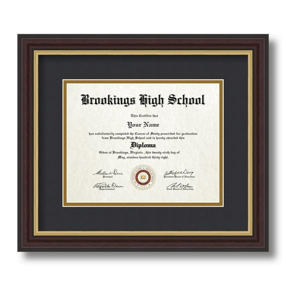 ArtToFrames 7x9 inch Diploma Frame - Framed in Mahogany and Gold Slope Frame with Black and Gold Mats, Comes with Regular Glass and Sawtooth Hanger for Wall Hanging (D-4447-7x9)