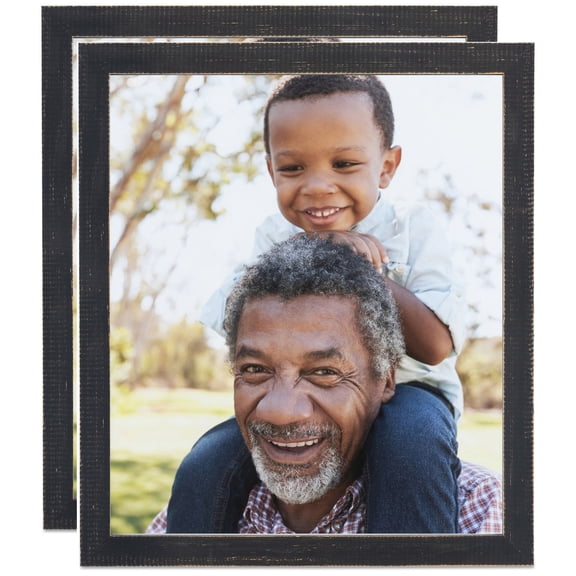ArtToFrames 8" x 11" Distressed Black Picture Frame, 8.5x11 inch Black Wood Poster Frame (WOM-4740), 2 Pack