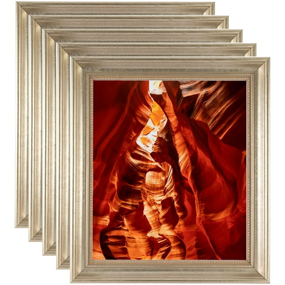 ArtToFrames 8" x 14" Aged White Gold Picture Frame, 8.5x14 inch Silver Wood Poster Frame (WOM-2036), 5 Pack