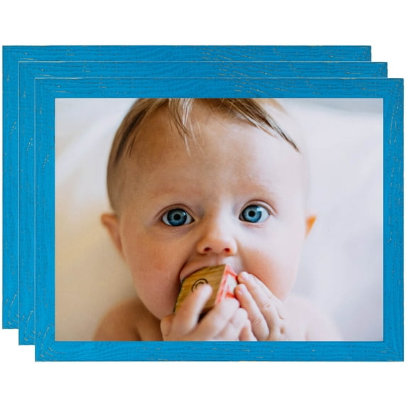 ArtToFrames 8" x 14" Bright Blue Picture Frame, 8.5x14 inch Blue Wood Poster Frame (WOM-4751), 3 Pack