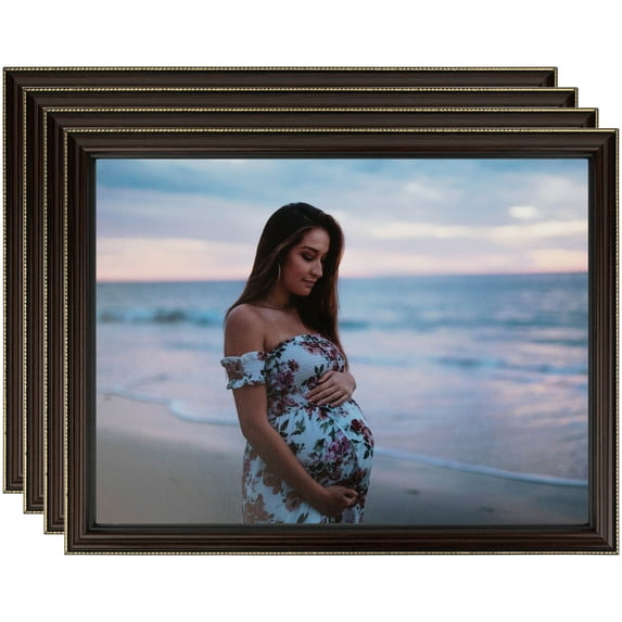 ArtToFrames 8" x 14" Mahagony with Gold Beads Picture Frame, 8.5x14 inch Brown Wood Poster Frame (WOM-4412), 4 Pack