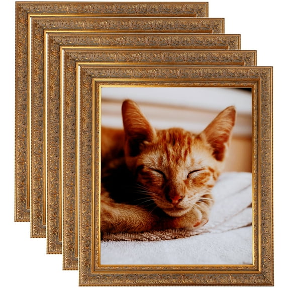 ArtToFrames 8" x 18" Gold with Green Tones Picture Frame, 8x18 inch Gold Wood Poster Frame (WOM-5079), 5 Pack
