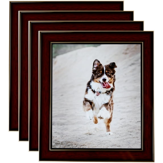 ArtToFrames 8" x 20" Honors Mahogany with Gold Picture Frame, 8x20 inch Brown Wood Poster Frame (WOM-5156), 4 Pack