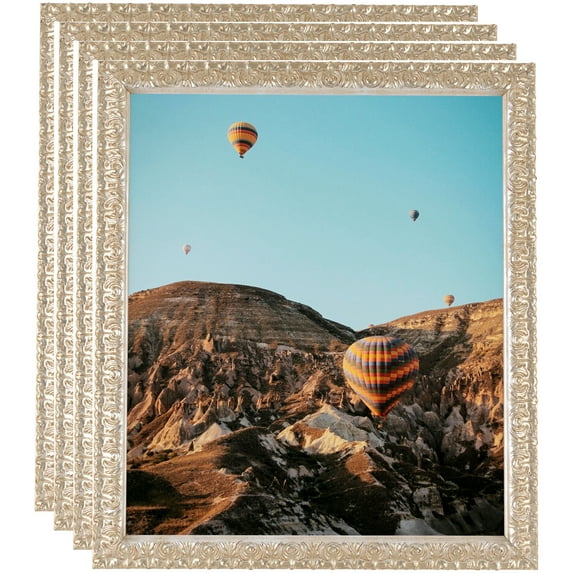 ArtToFrames 8" x 8" 1" wide - Silver Thin Picture Frame, 8x8 inch Silver Wood Poster Frame (WOM-4904), 4 Pack