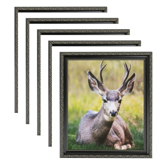 ArtToFrames 8" x 8" Antique Black Picture Frame, 8x8 inch Black Wood Poster Frame (WOM-5106), 5 Pack