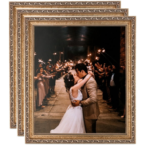 ArtToFrames 8" x 8" Antique Silver Picture Frame, 8x8 inch Silver Wood Poster Frame (WOM-4562), 3 Pack