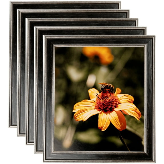 ArtToFrames 8" x 8" Black Panel With Silver Lip Picture Frame, 8x8 inch Multi Wood Poster Frame (WOM-5093), 5 Pack