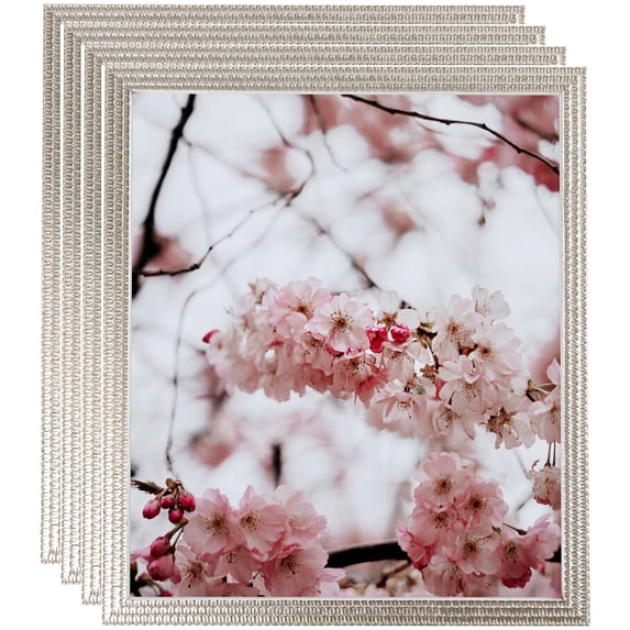 ArtToFrames 8" x 8" Bright Silver Picture Frame, 8x8 inch Silver Wood Poster Frame (WOM-4752), 4 Pack