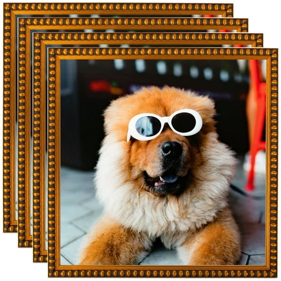 ArtToFrames 8" x 8" Gold Leaf with Bead Compo Picture Frame, 8x8 inch Gold Wood Poster Frame (WOM-4761), 4 Pack