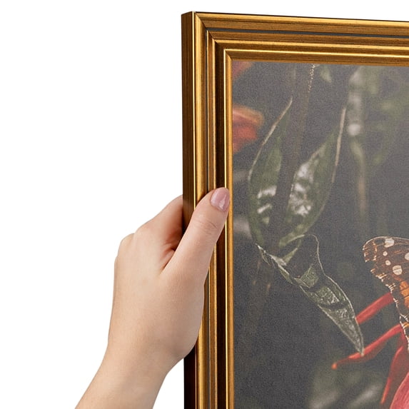 ArtToFrames 8" x 8" Gold Step Picture Frame, 8x8 inch Gold Wood Poster Frame (WOM-4548), 3 Pack