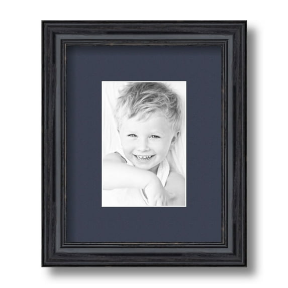 ArtToFrames 8x10 Matted Picture Frame with 4x6 Single Mat Photo Opening Framed in 1.25 Black Stain on Solid Red Oak and 2 Blue Jay Mat (FWM-4083-8x10)