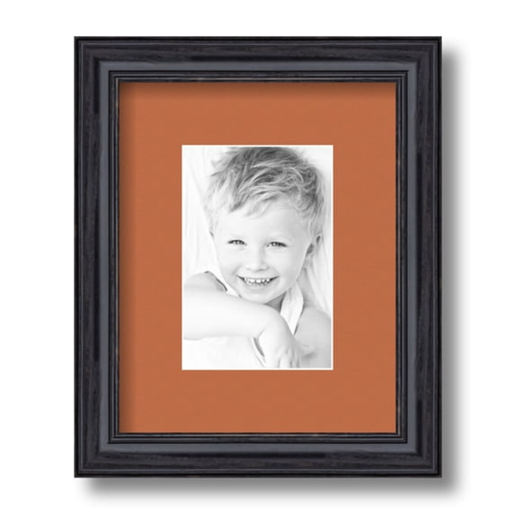 ArtToFrames 8x10 Matted Picture Frame with 4x6 Single Mat Photo Opening Framed in 1.25 Black Stain on Solid Red Oak and 2 Red Orange Mat (FWM-4083-8x10)