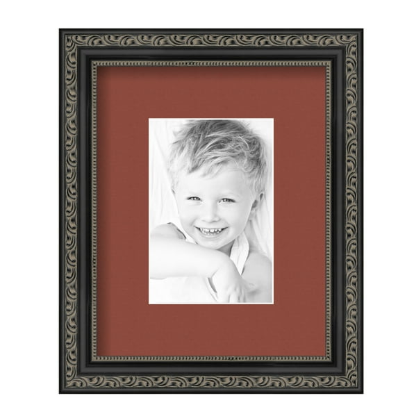 ArtToFrames 8x10" Matted Picture Frame with 4x6" Single Mat Photo Opening Framed in 1.25" Antique Black and 2" Cognac Mat (FWM-5106-8x10)