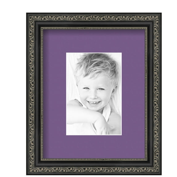 ArtToFrames 8x10" Matted Picture Frame with 4x6" Single Mat Photo Opening Framed in 1.25" Antique Black and 2" Grape Mat (FWM-5106-8x10)
