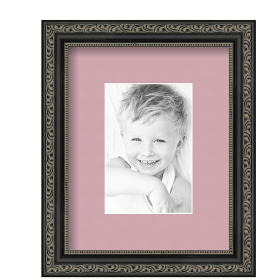 ArtToFrames 8x10" Matted Picture Frame with 4x6" Single Mat Photo Opening Framed in 1.25" Antique Black and 2" Seashell Mat (FWM-5106-8x10)
