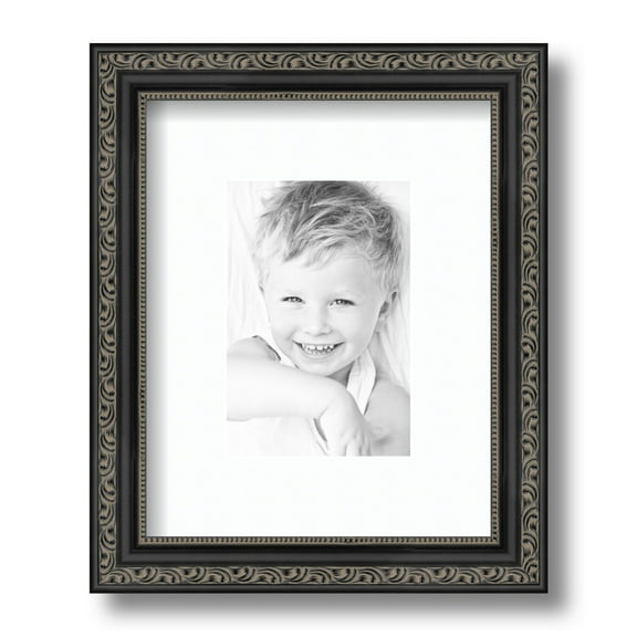 ArtToFrames 8x10" Matted Picture Frame with 4x6" Single Mat Photo Opening Framed in 1.25" Antique Black and 2" Super White Mat (FWM-5106-8x10)