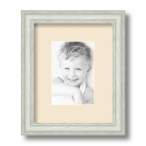 ArtToFrames 8x10 Matted Picture Frame with 4x6 Single Mat Photo Opening Framed in 1.25 Off White Wash on Ash and 2 Alabaster Mat (FWM-4098-8x10)