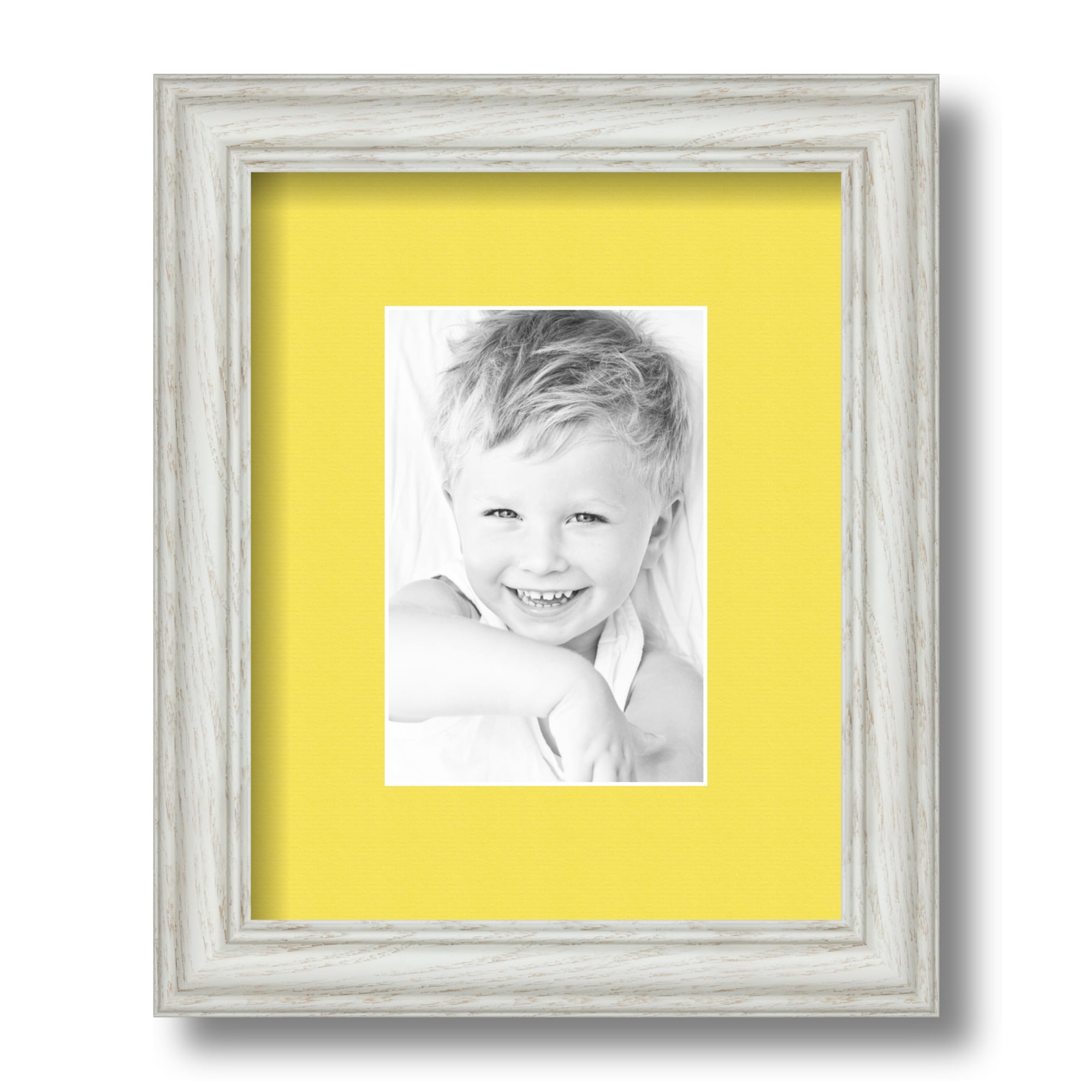 Off-White Wash Wood Picture Frame with Canary Mat