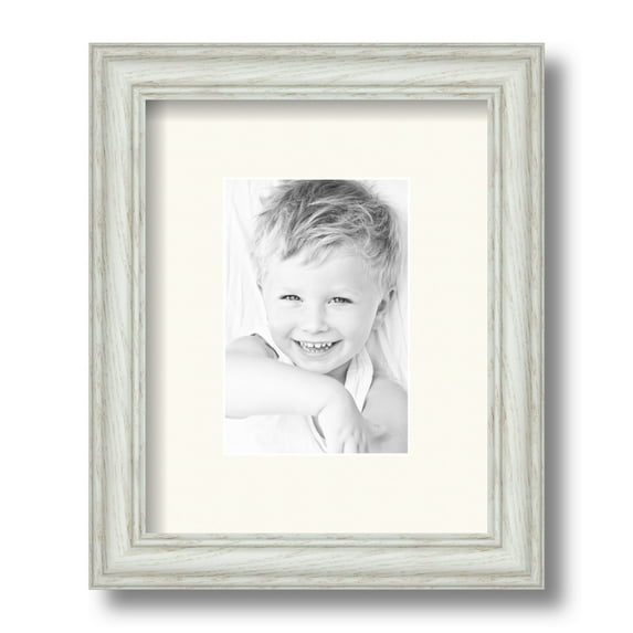 ArtToFrames 8x10" Matted Picture Frame with 4x6" Single Mat Photo Opening Framed in 1.25" Off White Wash on Ash and 2" Chantilly Mat (FWM-4098-8x10)