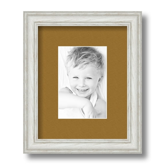 ArtToFrames 8x10" Matted Picture Frame with 4x6" Single Mat Photo Opening Framed in 1.25" Off White Wash on Ash and 2" El Dorado Mat (FWM-4098-8x10)