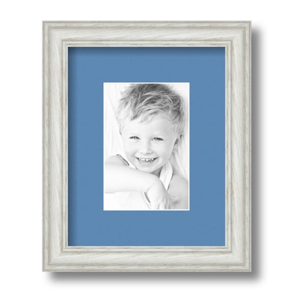 ArtToFrames 8x10 Matted Picture Frame with 4x6 Single Mat Photo Opening Framed in 1.25 Off White Wash on Ash and 2 Liberty Blue Mat (FWM-4098-8x10)