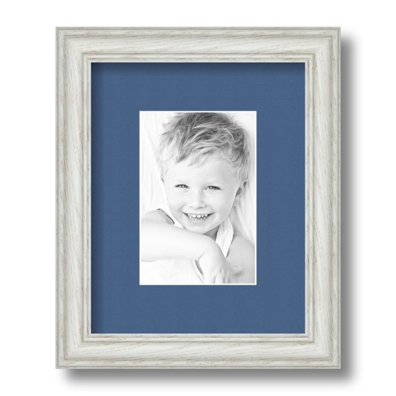 ArtToFrames 8x10" Matted Picture Frame with 4x6" Single Mat Photo Opening Framed in 1.25" Off White Wash on Ash and 2" Royal Mat (FWM-4098-8x10)