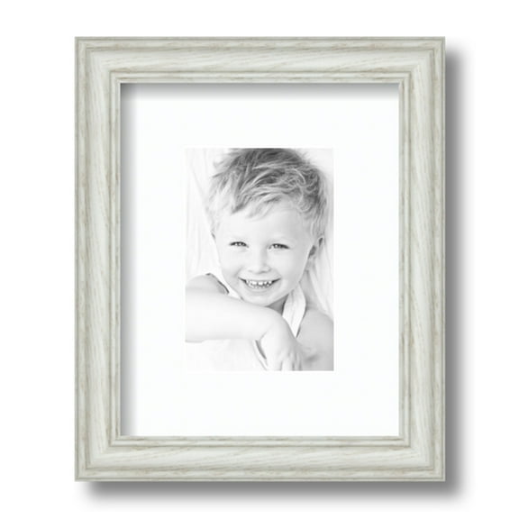ArtToFrames 8x10 Matted Picture Frame with 4x6 Single Mat Photo Opening Framed in 1.25 Off White Wash on Ash and 2 Super White Mat (FWM-4098-8x10)