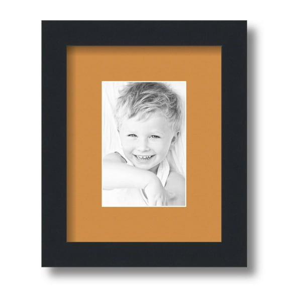 ArtToFrames 8x10 Matted Picture Frame with 4x6 Single Mat Photo Opening Framed in 1.25 Satin Black and 2 Amber Mat (FWM-3926-8x10)