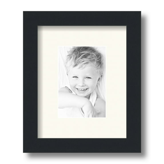 ArtToFrames 8x10" Matted Picture Frame with 4x6" Single Mat Photo Opening Framed in 1.25" Satin Black and 2" Chantilly Mat (FWM-3926-8x10)