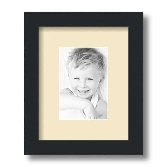 ArtToFrames 8x10 Matted Picture Frame with 4x6 Single Mat Photo Opening Framed in 1.25 Satin Black and 2 Cream Mat (FWM-3926-8x10)