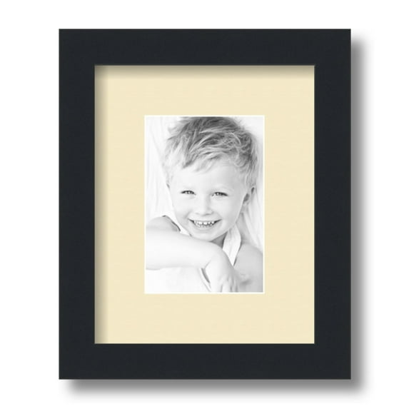 ArtToFrames 8x10 Matted Picture Frame with 4x6 Single Mat Photo Opening Framed in 1.25 Satin Black and 2 Cream Mat (FWM-3926-8x10)