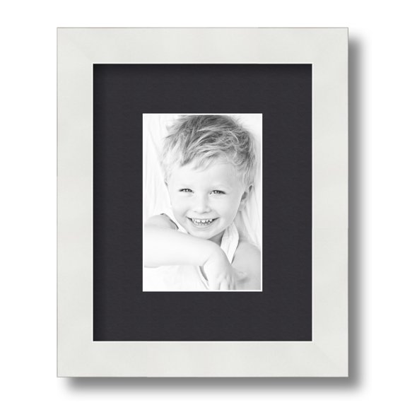 ArtToFrames 8x10" Matted Picture Frame with 4x6" Single Mat Photo Opening Framed in 1.25" Satin White Frame and 2" Black Mat (FWM-3966-8x10)