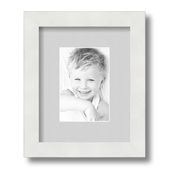 ArtToFrames 8x10" Matted Picture Frame with 4x6" Single Mat Photo Opening Framed in 1.25" Satin White Frame and 2" Candlewick Mat (FWM-3966-8x10)