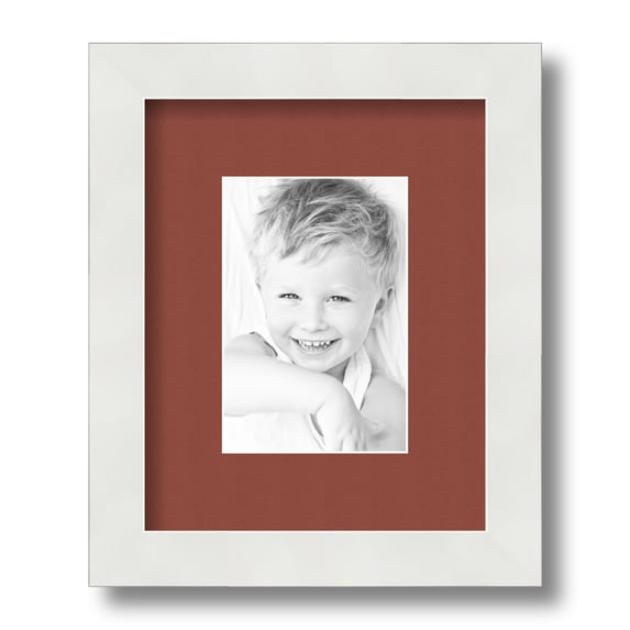 ArtToFrames 8x10" Matted Picture Frame with 4x6" Single Mat Photo Opening Framed in 1.25" Satin White Frame and 2" Cognac Mat (FWM-3966-8x10)