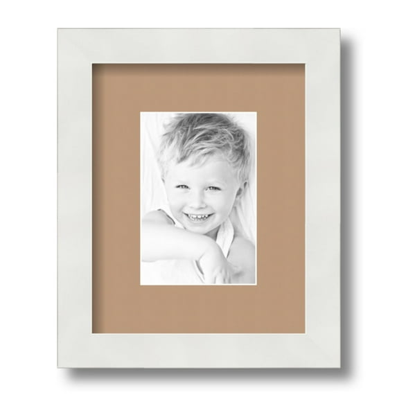 ArtToFrames 8x10 Matted Picture Frame with 4x6 Single Mat Photo Opening Framed in 1.25 Satin White Frame and 2 Desert Sand Mat (FWM-3966-8x10)