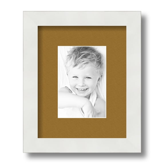 ArtToFrames 8x10" Matted Picture Frame with 4x6" Single Mat Photo Opening Framed in 1.25" Satin White Frame and 2" El Dorado Mat (FWM-3966-8x10)
