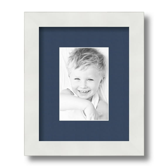 ArtToFrames 8x10 Matted Picture Frame with 4x6 Single Mat Photo Opening Framed in 1.25 Satin White Frame and 2 Midnight Blue Mat (FWM-3966-8x10)