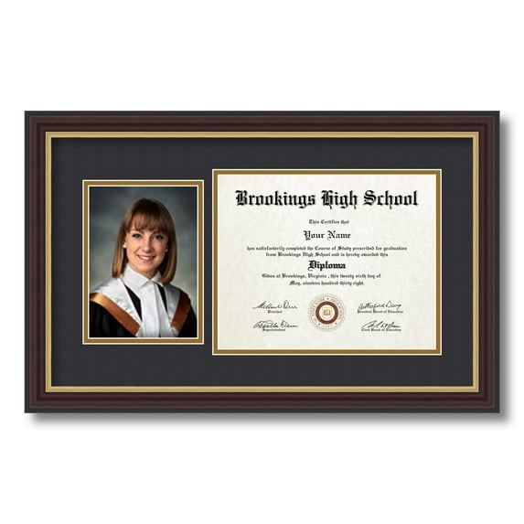 ArtToFrames 8x10 inch Diploma Frame with Tassel Opening - Framed in Mahogany and Gold Slope Frame with Black and Gold Mats, Comes with Regular Glass and Sawtooth Hanger (D-T-4447-8x10)